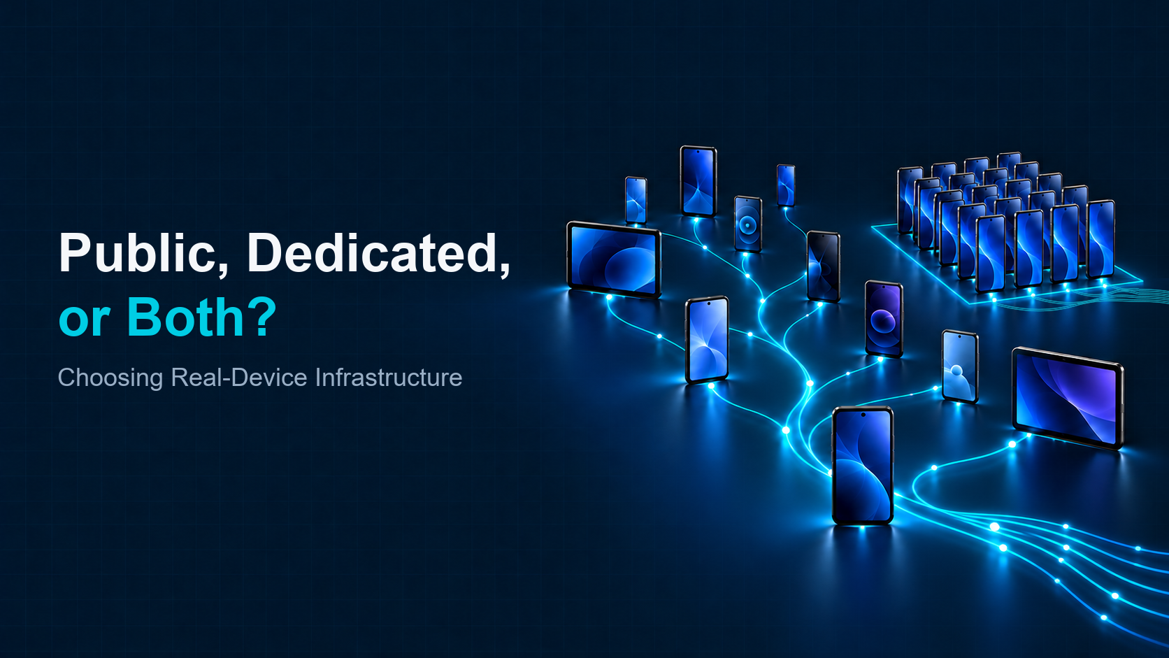 Abstract connected Android device infrastructure illustrating public and dedicated access options