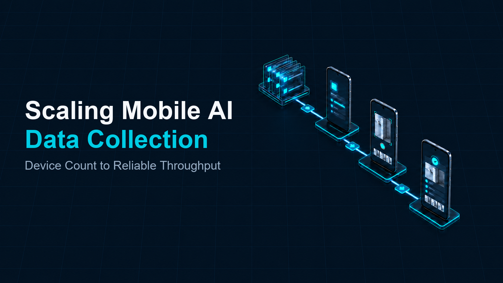 Abstract illustration of a connected Android device pool and a data collection pipeline
