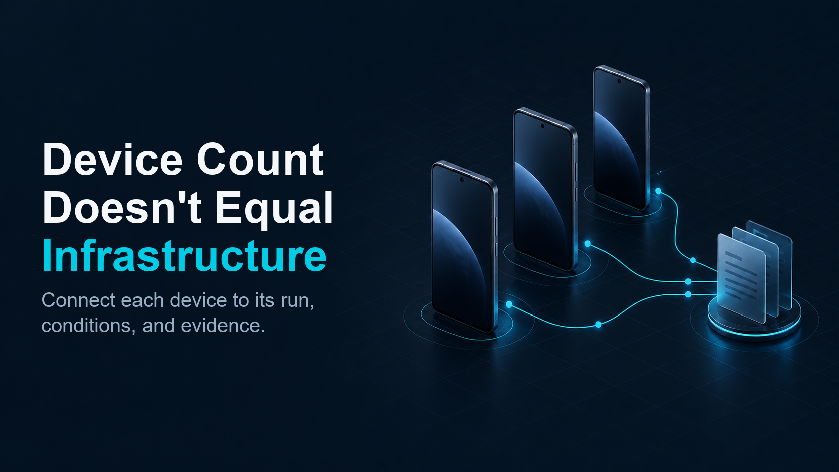 Three Android phones connect through a clear traceable run record
